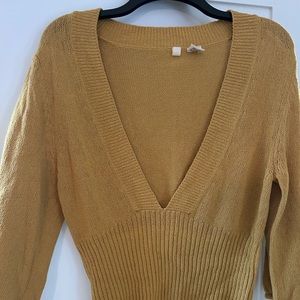 Anthropologie Moth Mustard colored v neck sweater